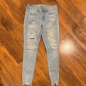 American Eagle Outfitters Light Blue Ripped Skinny Jeans